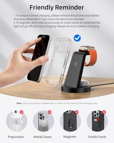 Anlmz 3 in 1 Charging Station - Wireless Charger for Apple Multiple Devices | Fast Charge Stand for iPhone 17-8 iWatch Airpods 4 3 Pro No Tangled Cables Ideal for Desk Bedside with 18W Adapter Black