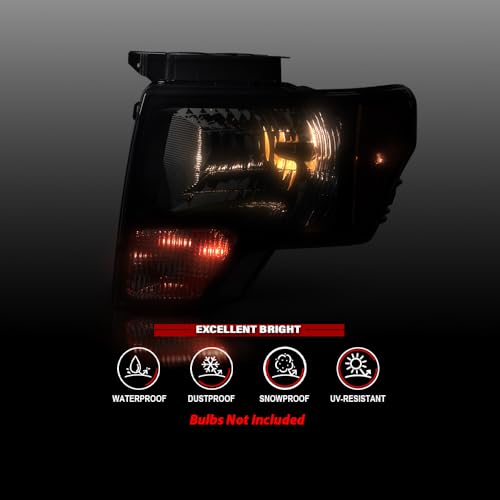 PIT66 Front Headlights Assembly Headlamps Driver & Passenger Side Compatible with Ford F150 2009-2014 Smoky Lens Black Housing Amber Reflector DL3Z13008A, FO2502289 - Image 6