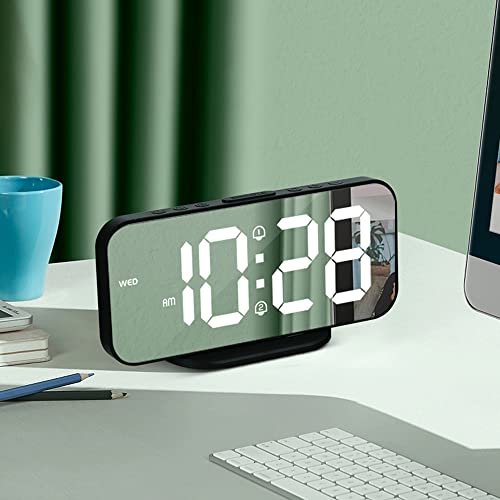 Nesifee Digital Alarm Clock For Bedroom, 6.7" Led Mirror Clocks Large Display With Dual Usb Charger Ports, Snooze Mode/12/24H/3 Adjustable Brightness, Desktop Electronic Clocks For Home Office, Black #TOP6