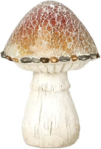 Image of Heaven Sends Crackle Finish Mushroom Ornament – Rustic Yellow & Red Decorative Garden Sculpture – Polyresin Toadstool with Textured Crackle Effect