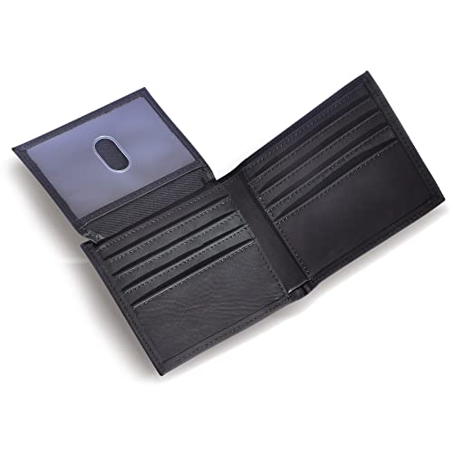 Genuine Leather Passport Wallet for Men Bi Fold Ultra Thin with ID Window Travel Size (Black)