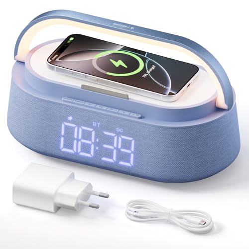 COLSUR Radio Reveil Digital avec Chargement sans Fil, Enceinte Bluetooth Multifonctionnel Radio FM Matin Digital avec Port de Chargement USB, Affichage LED,...