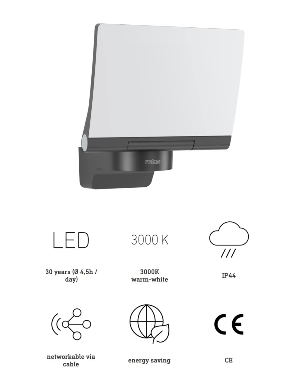 Steinel XLED PRO 240 LED Spotlight Anthracite, 19.3 W Floodlight, 3000 K Warm White, 2124 lm Brightness, Charcoal, 3000 K warmweiß - Image 4