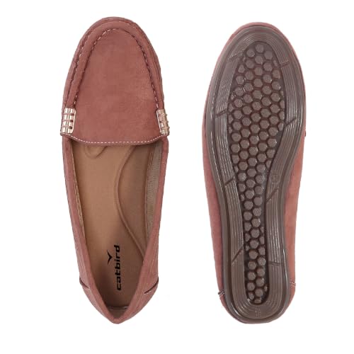 Image of CatBird Women's Suede Finish Loafers | Slip-On Flat Shoes with Minimal Metal Detail | Soft Cushioned Footbed and Flexible Grip Sole | Ideal for Office, Everyday Wear, Travel and Casual Outings