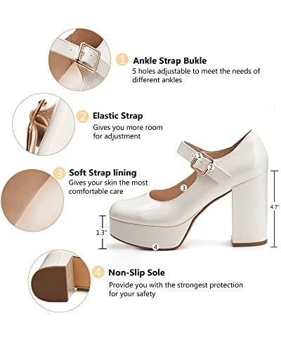 Image of Coutgo Womens' T-Strap Round Toe Chunky Platform Heels Patent Mary Jane Dress Shoes