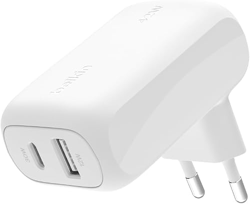Belkin BoostCharge 42W Dual Port Wall Charger, USB-C + USB-A Charger Fast Charging for iPhone 15, 15 Plus, 15 Pro, 15 Pro Max, 14, 14 Pro Max, 13, Galaxy S24, Plus, Ultra, iPad, AirPods & More - White