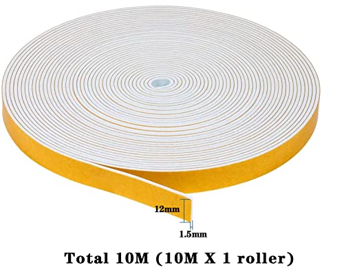 Dichtungsband Selbstklebend für Türen Fensterdichtung 12mm(B) x 1.5mm(D)/10m(L) Schaumstoff Klebeband Gummidichtung Gegen Kalte Zugluft/Anti-Kollision/Schalldichter/Wasserdichter/Staubdicht Weiß