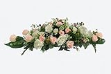 Medidas: 50x100x20 cm Cojin de Flores Artificiales Centro Flores diseño Barco Blanco y Rosa para Bodas Iglesias y cementerios 20x100x50 cm