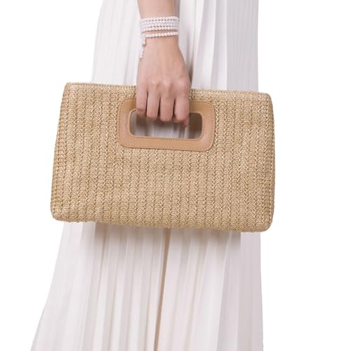 Image of Straw Clutch Purse for Women Travel Straw Beach Tote Bag Woven Rattan Envelope Bag Top Handle Crossbody Handbag for Summer