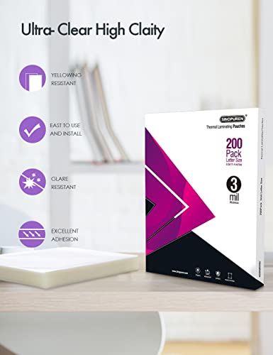Image of Thermal Laminating Pouches, 3mil Laminating Sheets, 8.9x11.4 Inches, Letter Size, HeatSeal, Clear (200pack)