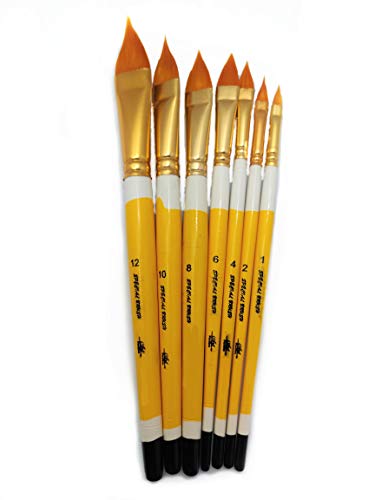 Image of Definite Wooden Yellow Handle Paint Brush Sets for Beginners & Intermediate (Indian Brushes) (Taklon Bristles, Cat Tongue)
