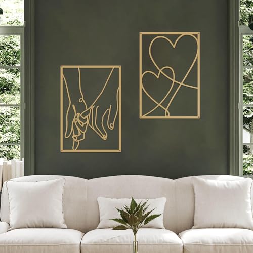 3 Pieces Metal Minimalist Line Wall Art, Valentine's Day Lover Kiss Hand Metal Wall Decor, Aesthetic Modern Home Hanging Wall Art Decor for Bedroom Bathroom Living Room (Gold) - Image 5