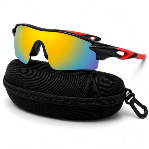 Image of Cycling Goggles for Men & Women | Sports Goggles UV400 Protection | Oversized Sports Sunglasses for Cricket, Running, Driving, Fishing, Hiking & Outdoor Activities (Red : Mercury)