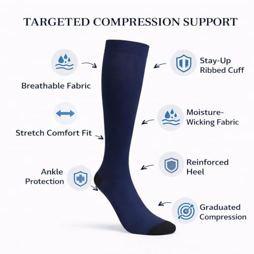 Image of Diamond Star 6 Pairs Compression Socks for Men & Women, Knee High Socks