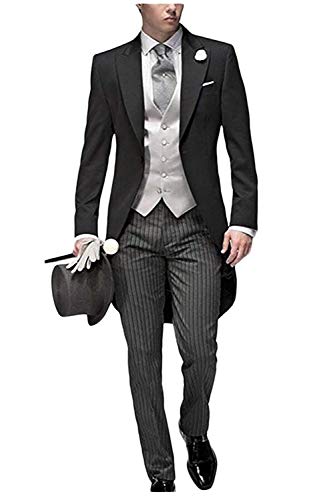duorou Tail Tuexdo 3 Pieces Wedding Groom Suit Tailcoat Jacket Tux Vest & Trousers Black