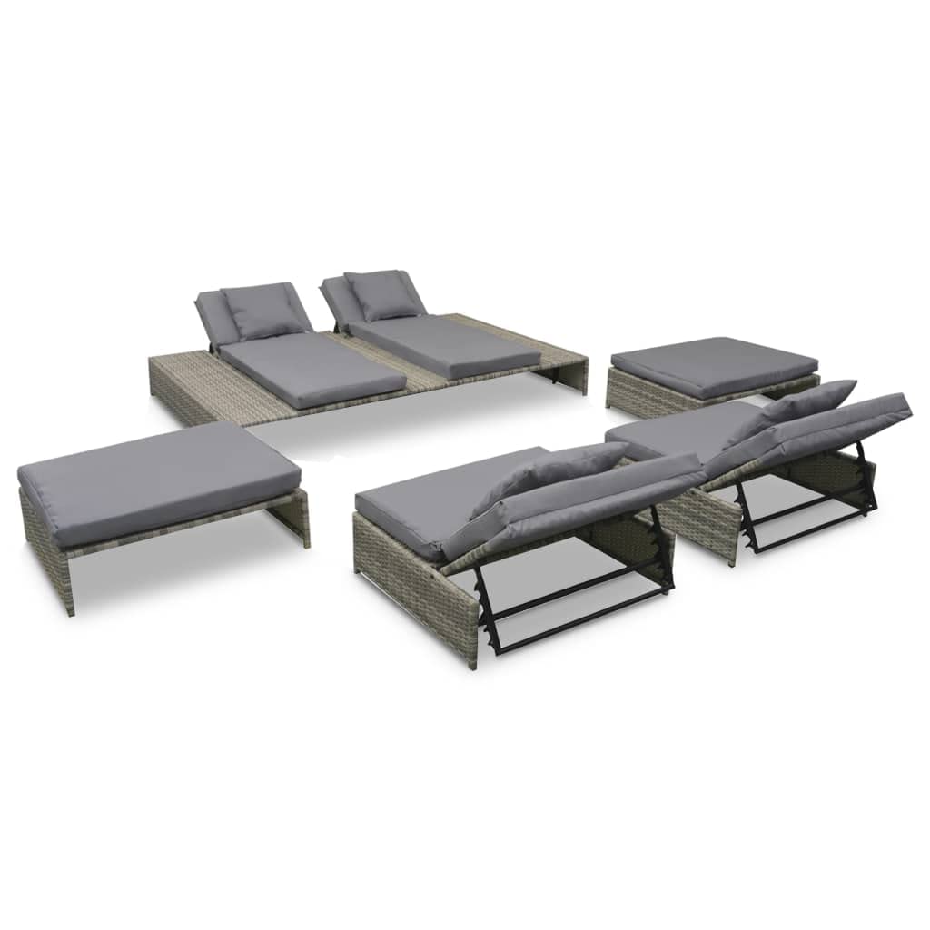 Juego de muebles de jardín modulares de 5 piezas, con respaldo ajustable, incluye cojines y cojines, color gris