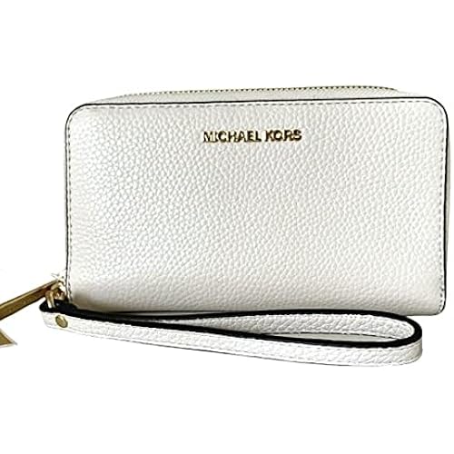 Michael Kors Jet Set Travel Large Flat Multifunction Phone Case Wristlet Pebble Leather (lt cream)
