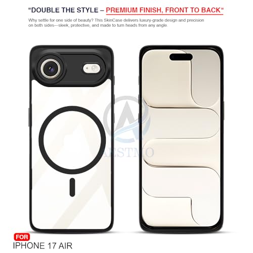 Image of AESTMO iPhone 17 Air Back Cover | 360 Protection | Crystal Clear Hard Back Transparent | Compatible with MagSafe Accessories (PC+TPU, Black Bumper)