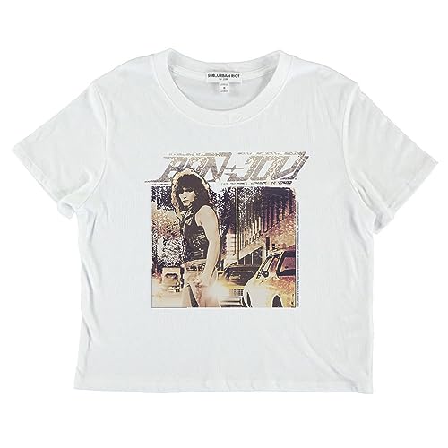 Suburban Riot Bon Jovi Official Bon Jovi Vintage Runaway Dylan Womens Short Sleeve Crop Top (Large) White