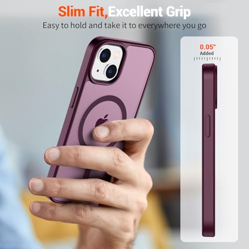 Image of SUPFINE Magnetic for iPhone 15 Plus Case & iPhone 14 Plus Case(Compatible with MagSafe)(Military Grade Drop Protection) Slim Translucent Shockproof Phone Case,Wine Red