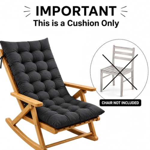 Image of KYNE Grey Rocking Chair Cushion 18 x 50 Inch Thick Tufted Chair Cushion with Backrest and Seat Pad Soft Premium Fabric Polyester Filling Non Slip Indoor Outdoor Rocking Chair Cushion