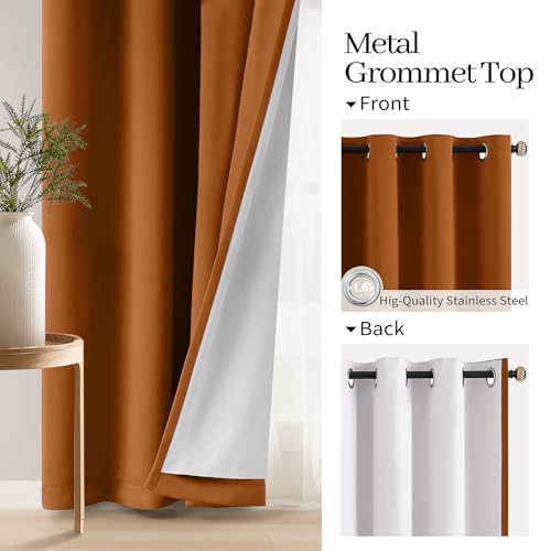 Image of COSVIYA Brunt Orange 100% Blackout Curtains for Bedroom with White Back | 2 Thick Layers Full Room Darkening Thermal Insulated Curtain,Grommet Window Drapes for Living Room, 52x84 Inch, 2 Panels