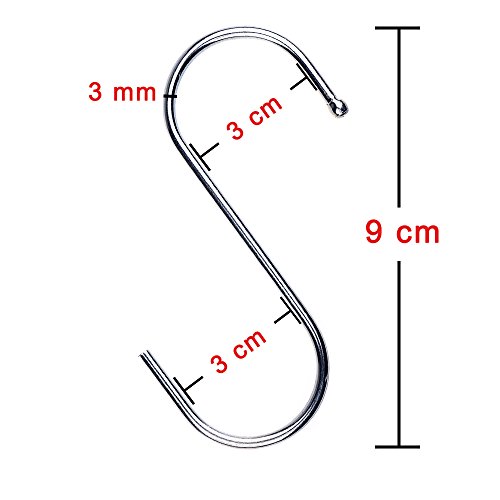 D-BUY 60 Pack 3.5 inch Heavy Duty S Hooks - Plants, Outdoor, Light, Cup, Large Hangers for Kitchen, Bathroom, Bedroom and Office (Silver)