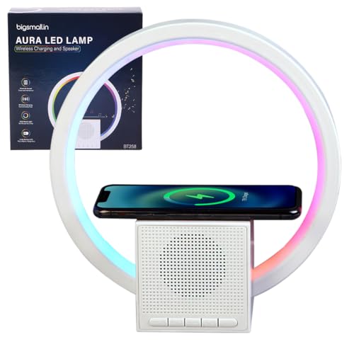 Image of Bigsmall Aura Lamp: Wireless Charger, Smart Bluetooth Speaker Ambient Lighting, Bedside Night Light & Sound Machine - Stylish Desk Lamp & Home Decor for Bedroom & Living Space (BT258) 6-Month Warranty