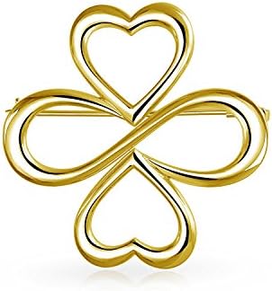 Ayllu Amulet Talisman Inspirational Intertwine Symbol Heart Infinity Clover Love Luck Unity Brooch Pin For Women Teens 14K Gold Plated .925 Sterling Silver