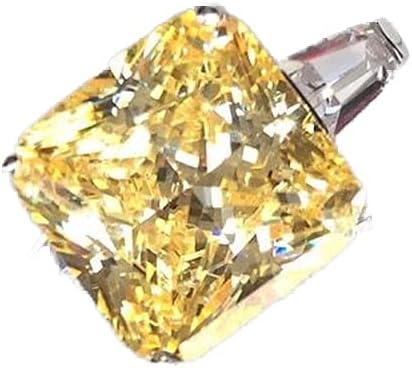 St.289 Retro Sterling Silver Womens Asscher Topaz Open Ring Square Yellow Zircon Diamond Princess Fashion Engagement Wedding Anniversary Cocktail Party Ring