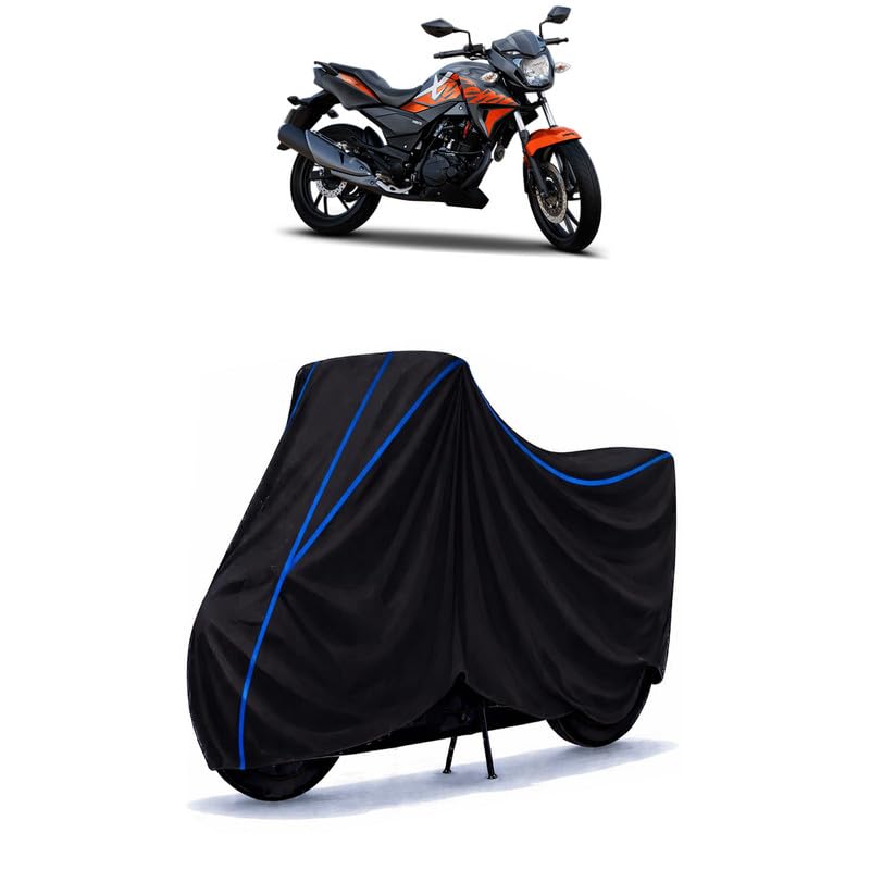 Image of Hero Xtreme 200 R Bike Cover Water Resistant Universal Motorcycle Rain | Heavy Duty UV Protection, Dust, Scratch Indoor Outdoor All Weather with Black Blue Piping Elastic