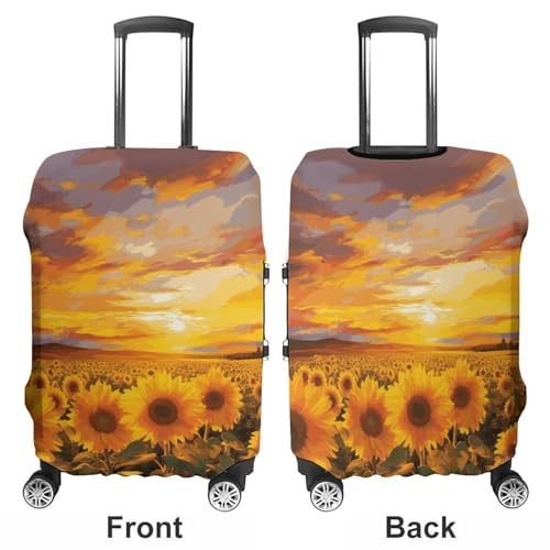 Travel Luggage Covers Beautiful Sunflower Field Sunset Print Elastic Suitcase Protectors Anti-Scratch Washable Luggage Cover Fit 19-21in Suitcase (S)3