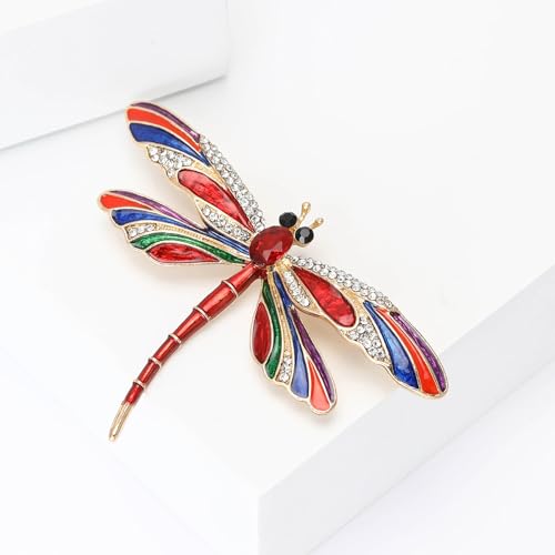 Image of Dragonfly Brooch and Pins for Women Enamel /Rhinestone Crystal Dragonfly Animals Brooches Jewelry for Mom Wife Elegant Dress Accessories Birthday Gifts