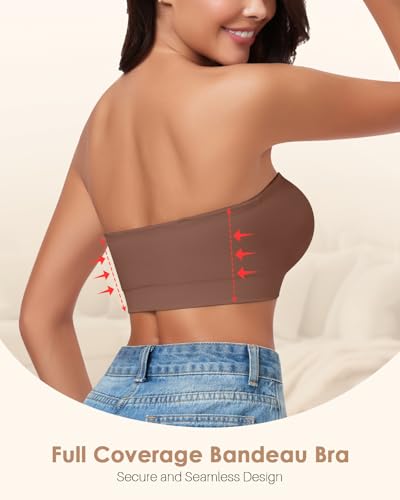 Image of LEYSHE Strapless Bra for Women Bandeau Bras Seamless Wireless Padded Bandeau Top Non-Slip Tube Top