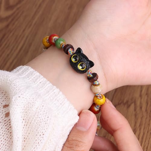 New Skeleton Cat Ceramic Bracelet Niche Design Chinese Style Tassel Bracelet Student Girlfriend Gift3