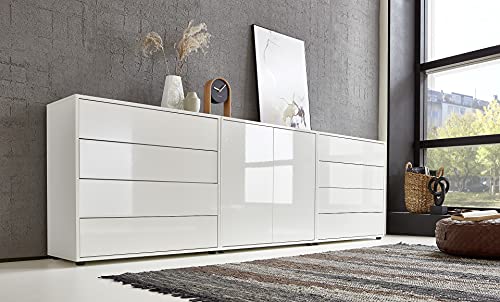 BMG Möbel Sideboard »Mailand Set 4« (Kommode Anrichte Aktenschrank), mit weiß lackierten Hochglanzfronten und hochwertigen Push-to-Open Beschlägen :