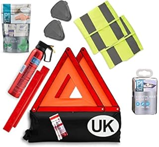 P1 Autocare ES-0042 European Travel Kit, with 0.6 kg Fire Extinguisher, 2 Warning Triangle, High Vis Vests, Bulb Kit, NF Breathalysers, First Aid Kit, Beam Reflectors, Gold