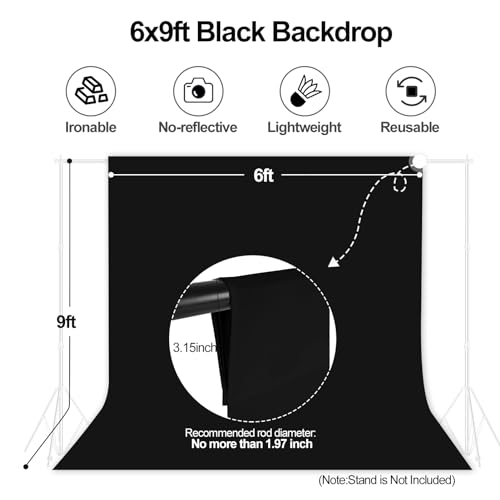 Image of EMART 6x9ft Black Photo Backdrop Screen for Photography, Large s Drapes Party Background Curtain, Polyester Fabric Sheet Video Studio Portrait Photoshoot