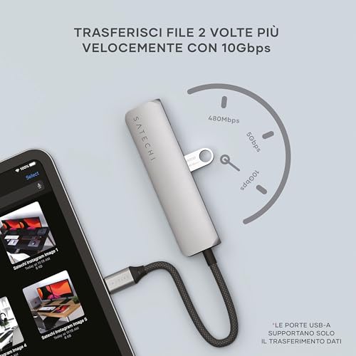 SATECHI Hub USB C 4 in 1 Slim Plus, Adattatore Multiporta con HDMI 4K@60Hz, Ricarica PD 100W, 2x USB-A, per MacBook, Chromebook, ThinkPad, Windows, Surface e altro – Grigio Siderale - Hub USB - Immagine 2