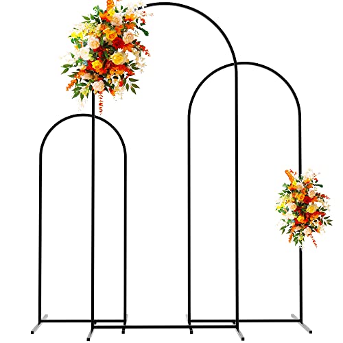 Putros Metal Arch Backdrop Stand Set of 3 Black Wedding Arched Backdrop Stand Square Arch Frame for Birthday Party Ceremony Outdoor Indoor Celebration Decoration