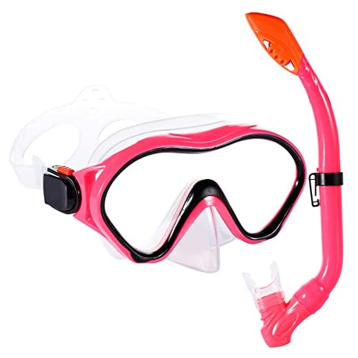 KUYOU Snorkel Set for Kids,Dry Top Snorkel Mask - Anti-Fog and Anti-Leak Easy Adjustable Snorkeling Gear for Children, Boys & Girls,Juniors Freediving Gear Set Age 5. (Red)