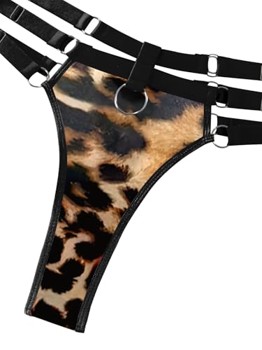 Lilosy Sexy Wireless Choker O Ring Linked Strappy Harness Lingerie Set Outfits 3 Piece Women Matching Bra Panty Underwear Leopard Medium