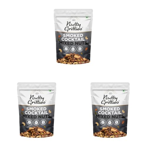 Image of Nutty Gritties Premium Smoked Cocktail Mixed Nuts 200g - Roasted and Smoked Flavoured Pistachio Almonds, Cashew Nuts, Pistachio Kernel | Mixed Dry Fruits| Evening Snack (Pack of 3)