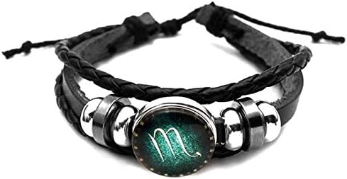 Kamas Fashion 12 Constellation Luminous Bracelet Leather Rope Charm Bracelets Handmade Vintage for Woman Men Jewelry Accessories - (Color: Scropio)