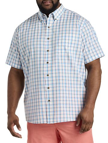 Harbor Bay by DXL Men's Big and Tall Easy-Care Medium Plaid Sport Shirt White Multi