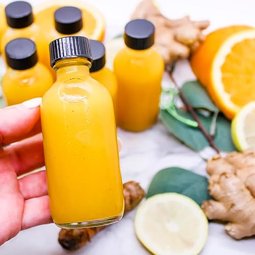 2oz Small Clear Glass Bottles with Lids - 7 Pack Shot Bottles with Caps for Ginger Shots, Juice, Potion, Liquids, Whiskey - Mini Travel Bottles with Funnels, Stickers and Brush (7Pack-Clear) - Thumbnail 7