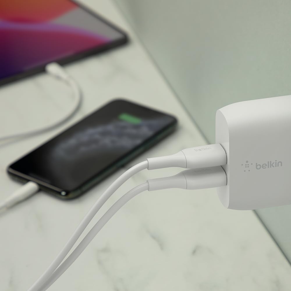 Belkin Dual Port USB Charger Block 24W - Micro USB Cable Included - iPhone Fast Charging – iPhone 17, Air, Pro, Pro Max, iPad, AirPods, Apple Watch, Samsung S25, Google Pixel 10, etc. - White