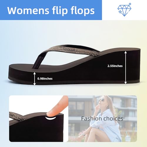 Women Platform Flip Flops Comfortable Rhinestone Wedge Sandal by xinran & shengli - Used condition - Image 4