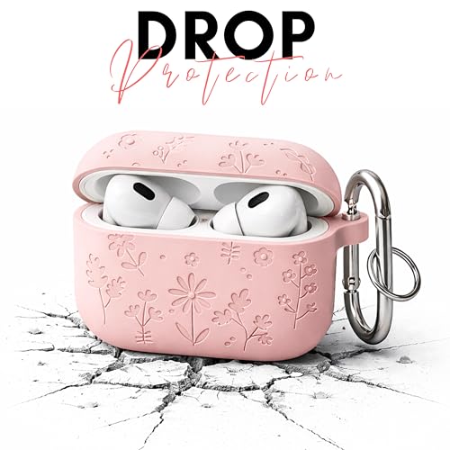 Image of Emoh Roced Case for Airpods Pro 3,Silicone Flower Engraved Cases Compatible with Apple AirPods Pro 3rd Generation 2025, Shockproof, Anti-Scratch, Protective Case Cover (Pink, for AirPods pro 3)