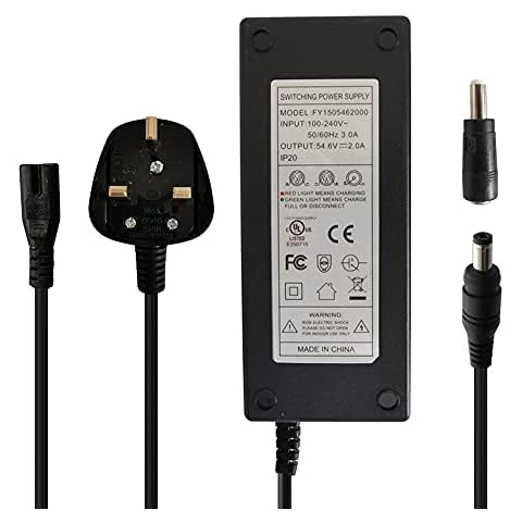 54.6V 2A Power Supply Adapter Charger for 48V Lithium Li-ion Battery Pack with DC 5.5x2.1mm / 5.5x2.5mm Plug Cover